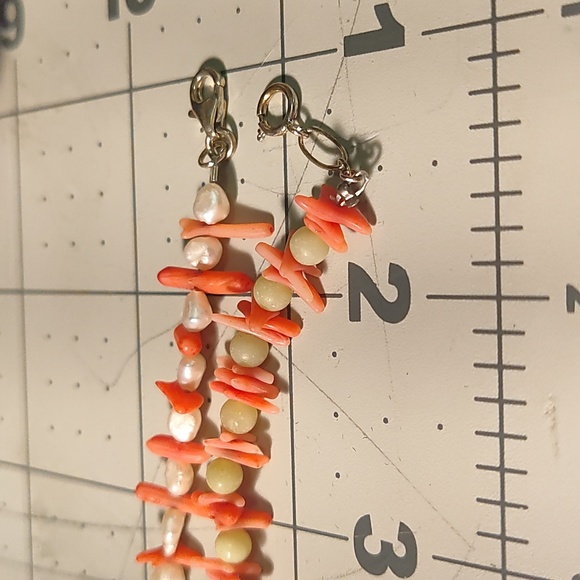 Bracelet,red coral and pearl's and jade,925 silver clasp and chain - Picture 6 of 6